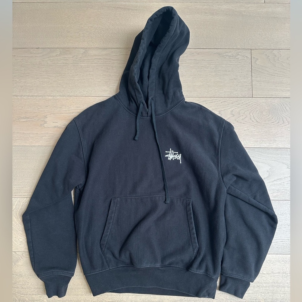 Stussy Black Pullover Hoodie with White Chest Logo